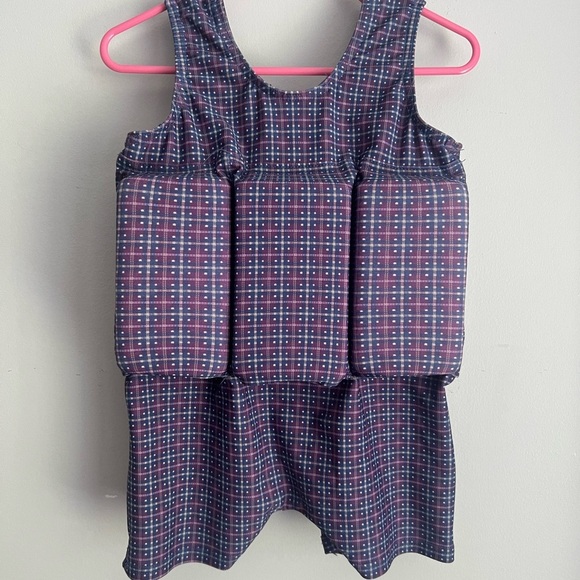 Aquam Plaid Purple Swim Suit with Built In Floaties Size 2 - Picture 2 of 3